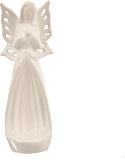 Ángel de cerámica para vela de té blanco nacarado