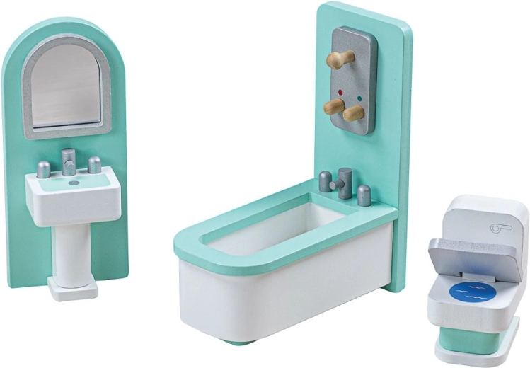 Juego de muebles de baño de madera turquesa Tidlo para casa de muñecas