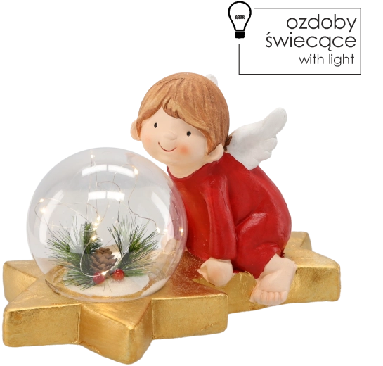Figura navideña de angelita con bola LED 36,5 × 21,5 × 23,5 cm