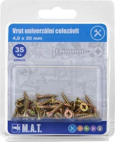 Tornillo universal rosca completa 4,0 × 20 mm, galvanizado, 35 uds