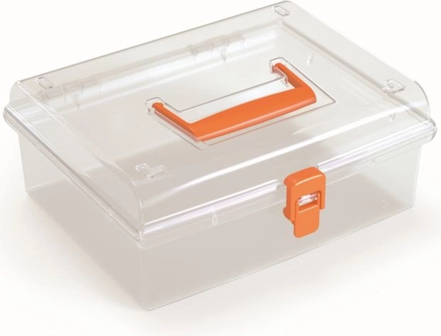Organizador de plástico con tapa transparente, naranja 245 × 214 × 100 mm