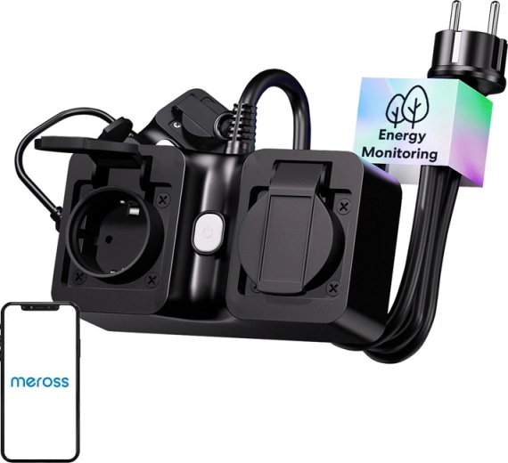 Regleta inteligente de exterior Meross Wi‑Fi con medición, IP44, Matter