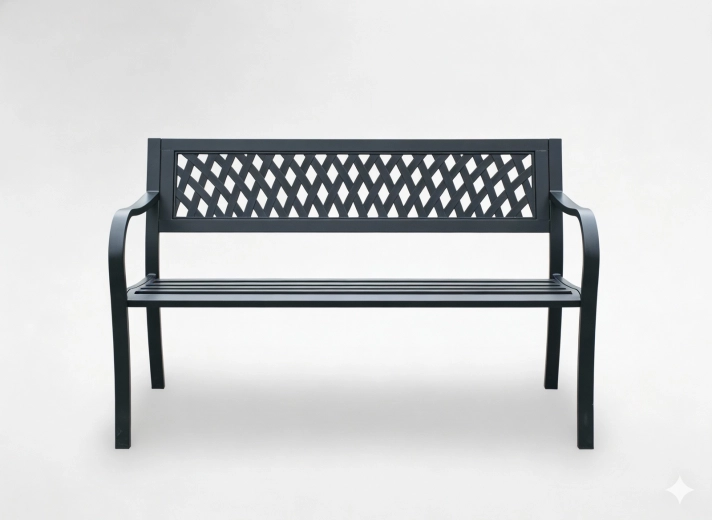 Banco de jardín metálico 125 × 53 × 77 cm con respaldo de rejilla