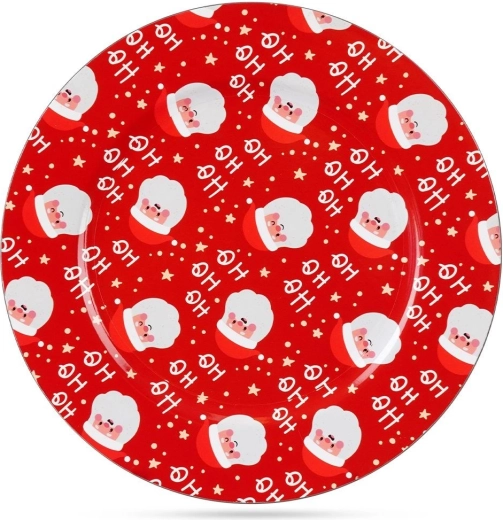 Bajo plato rojo con motivo de Santa, 33 cm