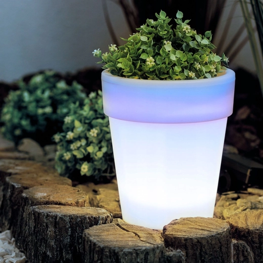 Maceta solar iluminada con 4 LED blancos fríos, 16,5 × 19 cm