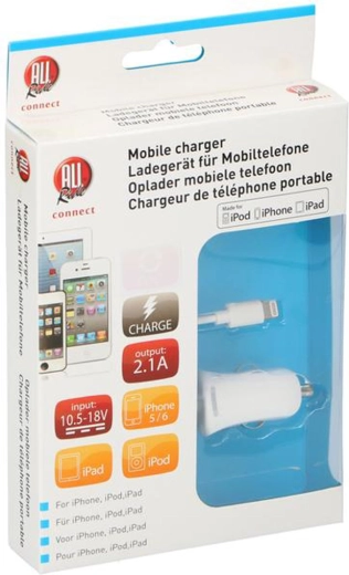 Cargador de coche para iPhone, iPad e iPod – blanco