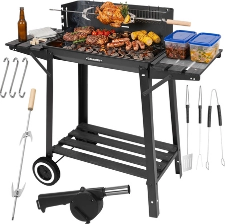 Parrilla de carbón para jardín con asador y rejilla superior KAMINER 93 × 41 × 86 cm