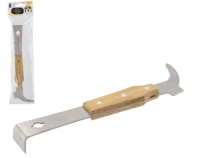 Cincel apícola de acero inoxidable con mango de madera y separador 26 cm