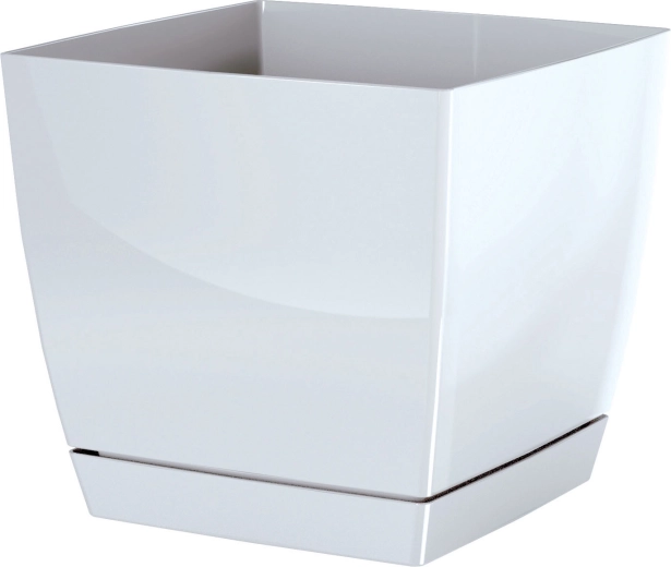 Maceta Coubi Square con plato 18 × 18 × 16,5 cm blanca
