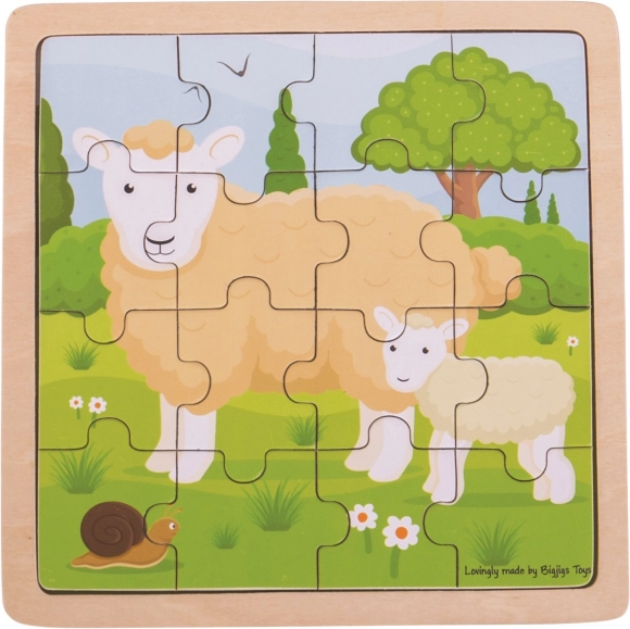 Puzzle de madera en marco ovejita con corderito BIGJIGS TOYS, 18 piezas