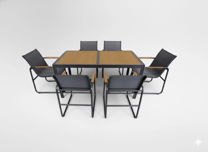 Set de comedor de jardín antracita: mesa y 6 sillas