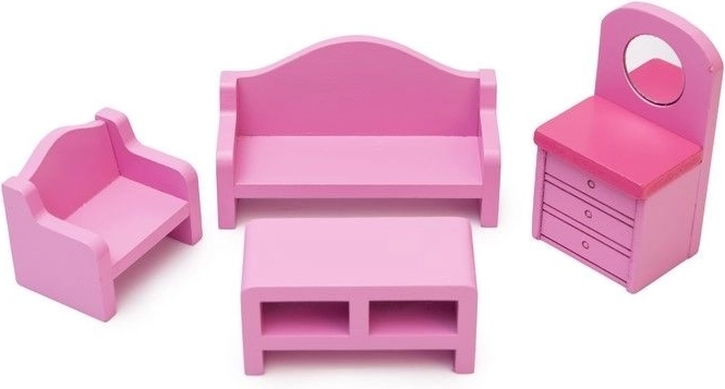 Muebles de madera rosas para casita de muñecas