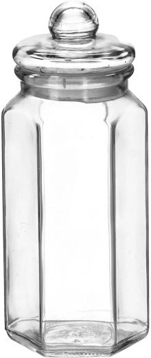 Tarro de vidrio hexagonal de 1,2 l con tapa de vidrio