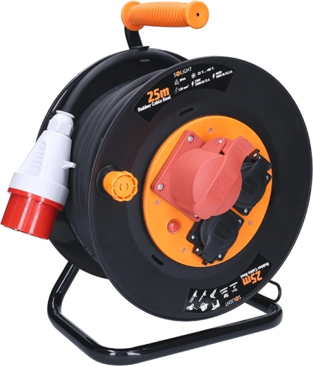 Alargador eléctrico Solight en carrete de 25 m, 400 V + 230 V, IP44