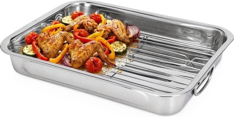 Asadera de acero inoxidable con rejilla extraíble 37 × 28 × 5,5 cm - 1 unidad