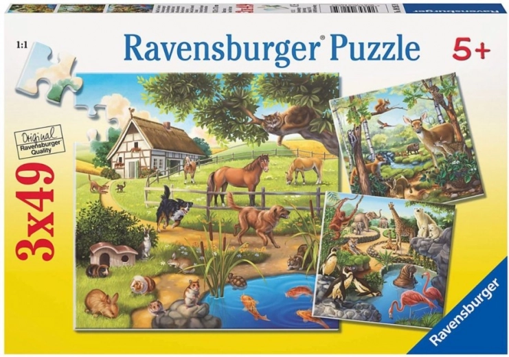 Puzzle RAVENSBURGER animales en el bosque, en el ZOO y en la granja 3×49 piezas