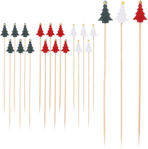 Palillos de bambú para aperitivos con arbolitos navideños 13 cm, 20 uds
