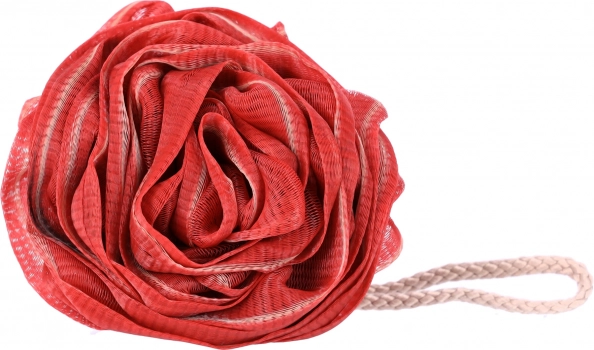 Esponja de baño roja con forma de rosa