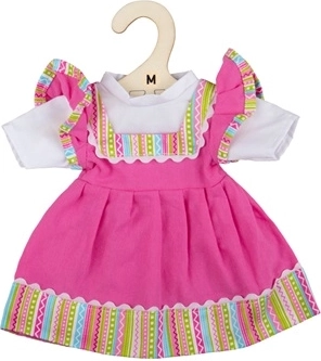 Vestido rosa con ribete a rayas para muñeca de 34 cm