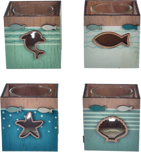 Portavelas Sea de madera y vidrio, 4 variantes
