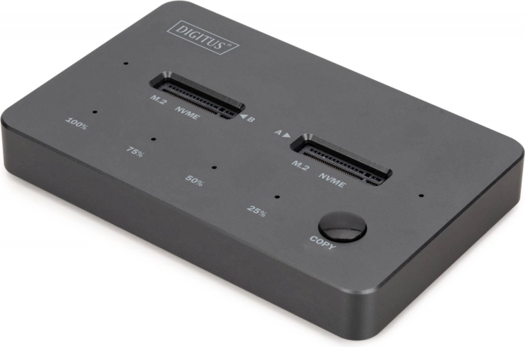 Estación de acoplamiento Digitus para SSD M.2 NVMe con clonación sin conexión, USB‑C 3.2 Gen 2 10 Gb/s, negra