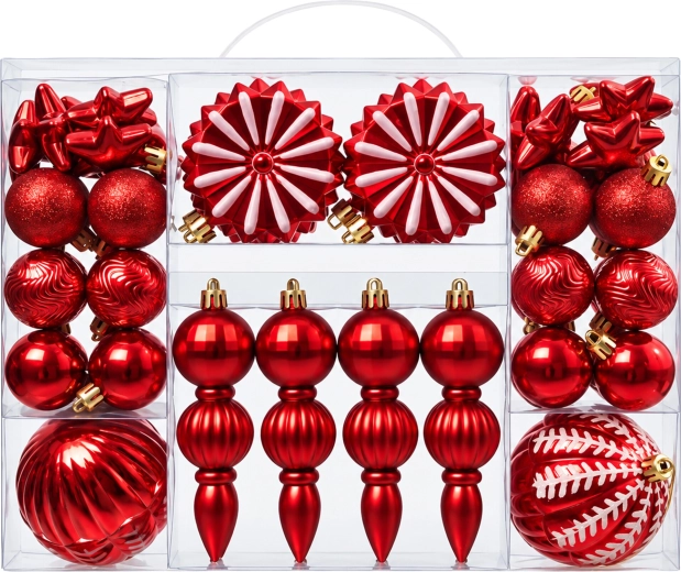 Adornos navideños brillantes e irrompibles, juego de 52 unidades