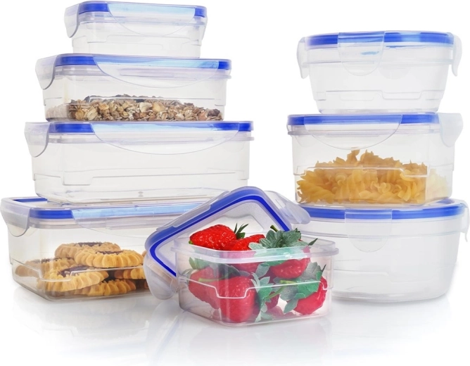 Set de recipientes de plástico para alimentos con tapa y sellado, 8 uds.