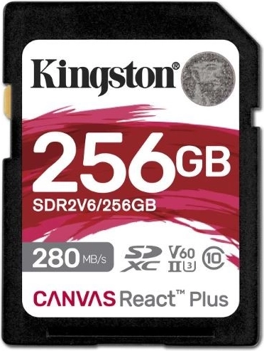 Tarjeta de memoria Kingston Canvas React Plus 256GB 280/150 MB/s U3 V60 SD