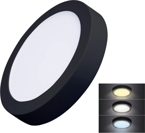 Solight mini panel LED de superficie CCT 18 W, redondo, negro