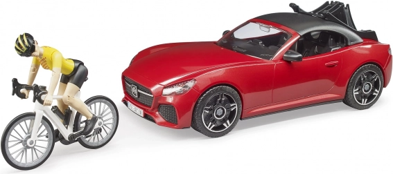 Coche deportivo Bruder Dodge con figura de ciclista y bicicleta