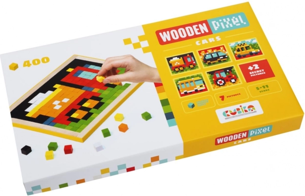 Cubika Pixel coches – mosaico de madera con 400 cubitos y 7 plantillas