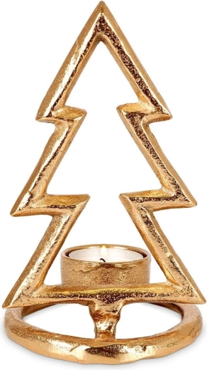 Candelabro dorado de aluminio con forma de árbol de Navidad 16 cm