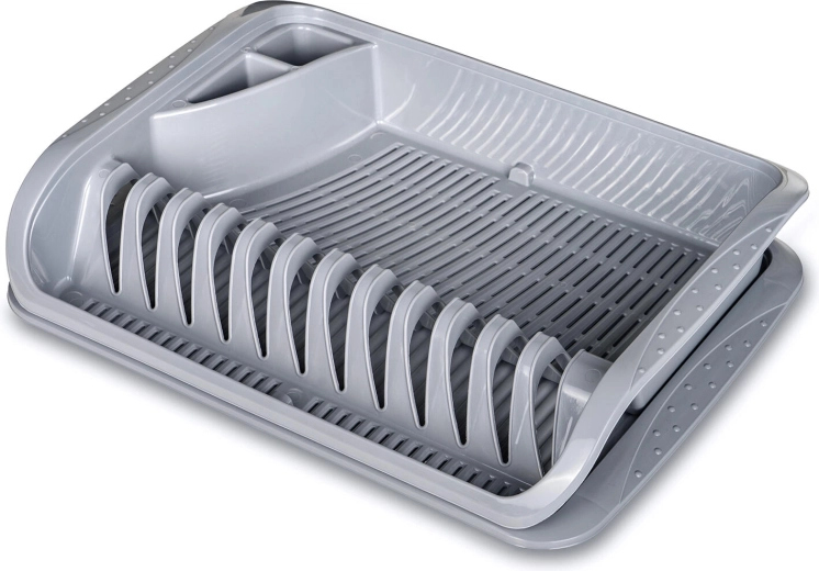 Escurreplatos de plástico con bandeja 39,5 × 29,5 cm, gris