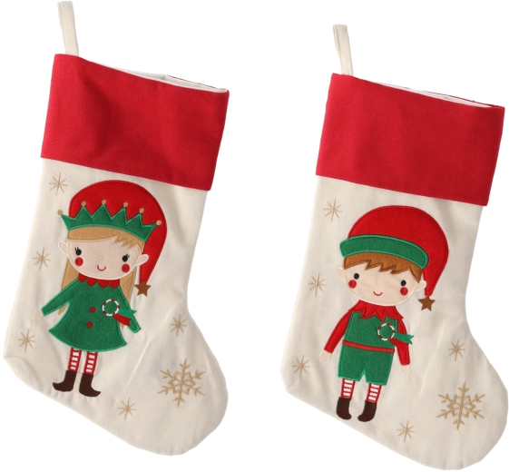 Calcetín navideño con elfo 46 cm – beige, mix de diseños