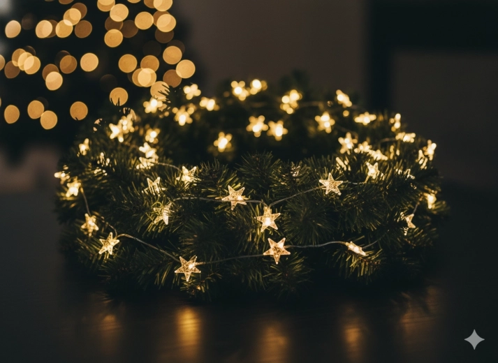 Guirnalda luminosa LED de estrellitas con 20 luces a pilas con decoración dorada