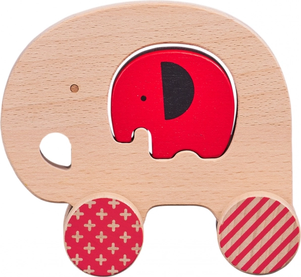 Elefante de madera de arrastre con elefantito PETIT COLLAGE