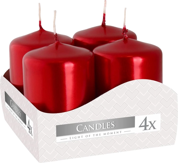 Velas de Adviento 60 × 40 mm rojo metálico brillante (4 uds)