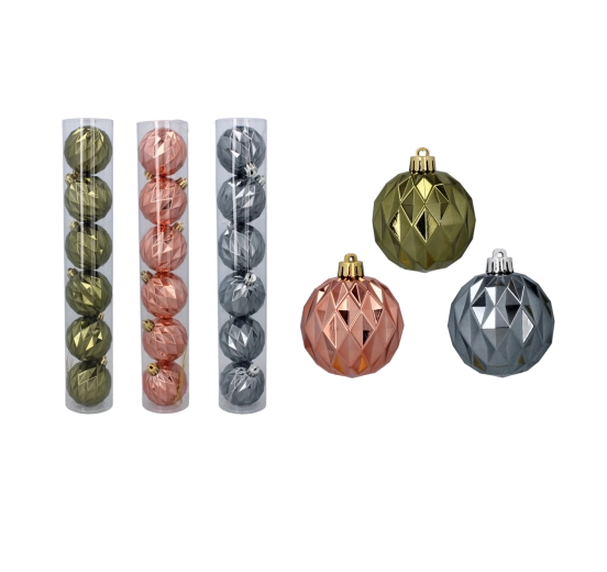 Juego de bolas navideñas de 6 cm: adornos brillantes irrompibles en oliva, cobrizo y grafito