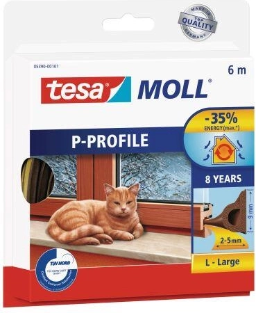 Burlete para ventanas y puertas perfil P 9 × 5,5 mm, marrón, 6 m