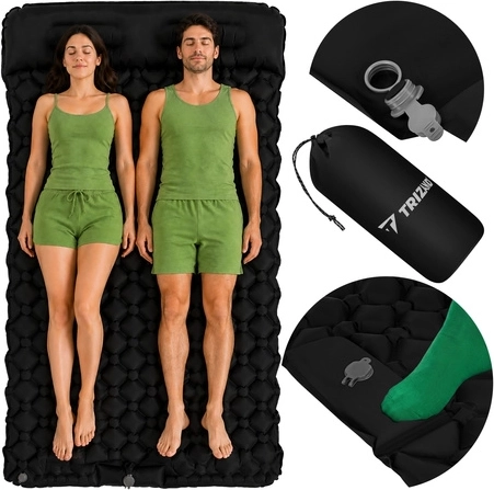 Trizand esterilla turística autoinflable doble 120 × 190 cm con bomba de pie integrada y funda