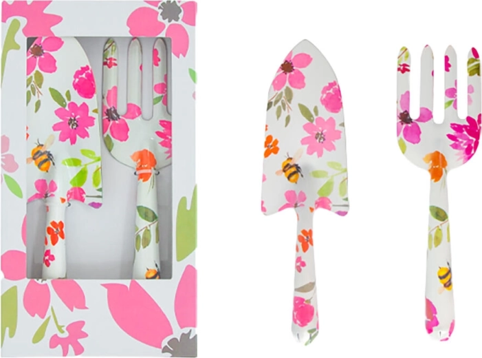 Juego de herramientas de jardín de 2 piezas con decoración floral, hierro