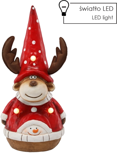 Figura navideña – reno con gorro con iluminación LED 48 cm