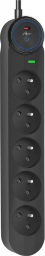 Protección contra sobretensiones Art con disyuntor y 5 tomas, 3 m, negra
