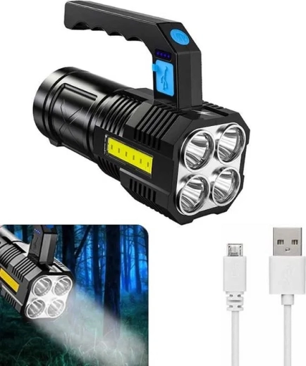 Linterna LED de búsqueda recargable con luz lateral COB, impermeable y potente