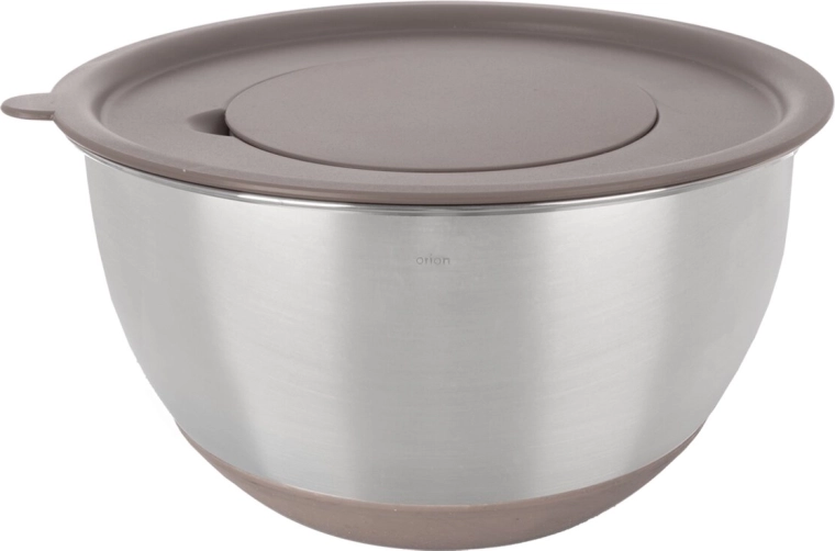 Bol para batir de acero inoxidable con tapa de plástico beige 25,7 cm