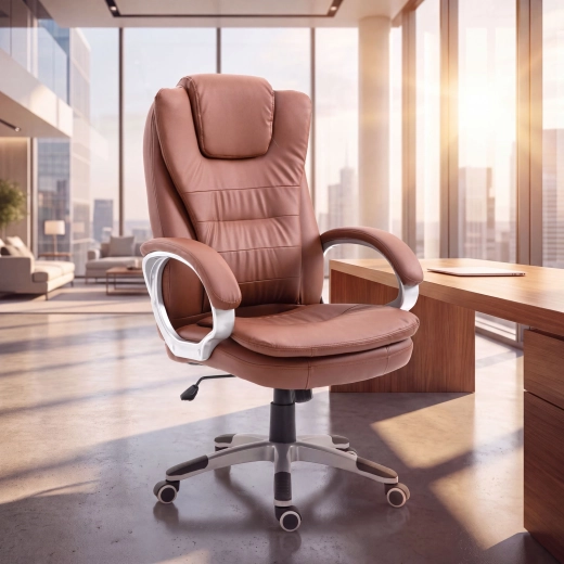 Silla de oficina de cuero marrón