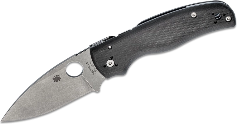 Navaja de bolsillo SPYDERCO Shaman, hoja stonewash, mango negro G10