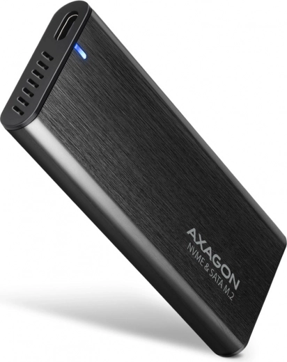 Carcasa externa de aluminio sin tornillos AXAGON con USB-C 3.2 Gen 2 para SSD M.2 NVMe / SATA
