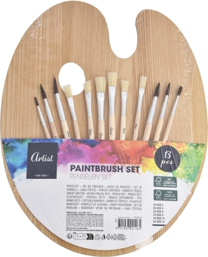 Paleta de pintura de madera con juego de pinceles de 12 uds., 25 × 31 cm