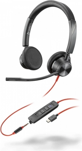 Auriculares Poly Blackwire 3325 MS con USB‑C, adaptador USB‑A y conector de 3,5 mm